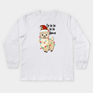 Christmas Lights Llama Kids Long Sleeve T-Shirt